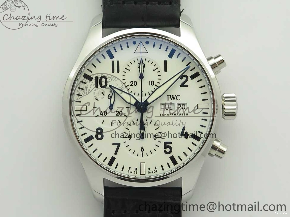 MIROTIME 0126 Pilot Chrono 377725 SS ZF 1:1 Best Edition White Dial on Black Leather Strap A Soft 7183